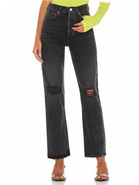 AGOLDE 90s Pinch Waist Jeans Black Howl Distressed Straight Leg Size 30